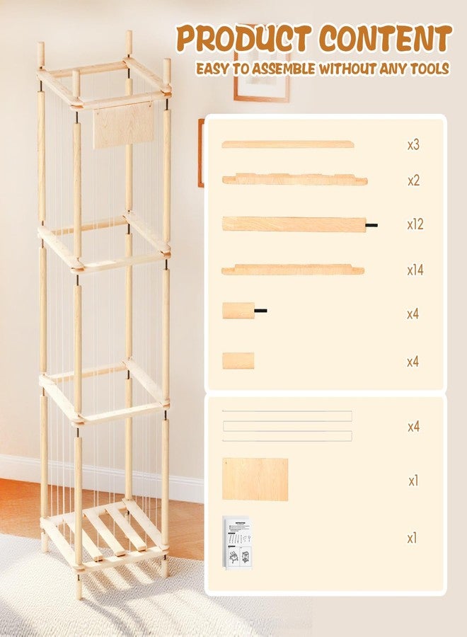 Dayacoco Stuffed Animal Storage, Wood Stuffed Animals Organizer Holder Zoo, Extra Large Capacity Stuff Storage with Elastic Band and Net for Nursery Kids Play Room Bedroom (Pine wood) - Image 3